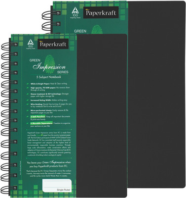 Paperkraft Green Impression 5 Subject A4 Notebook Spiral Binding: Diary Notebook Buy Paperkraft Green Impression 5 Subject A4 Notebook Spiral Binding: Diary Notebook