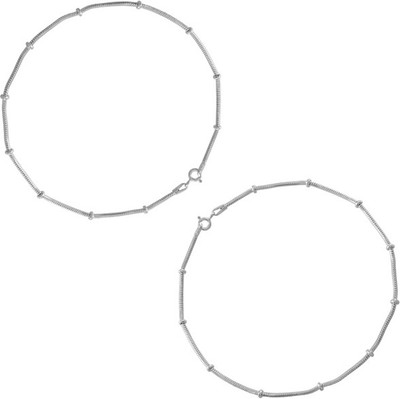 61% OFF on 925 Silver Plain Bead Style Silver Anklet Pack of 2