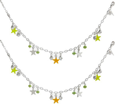 35% OFF on GemLN India Flourescent Star Charm Sterling Silver Anklet Pack of 2