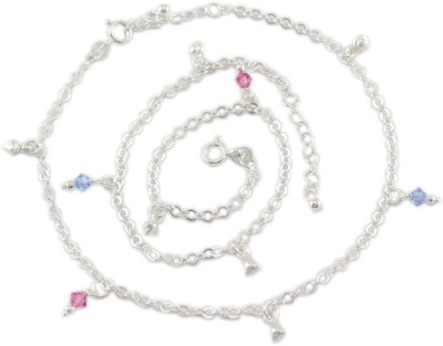 23% OFF on 925 Silver Colorful Glassy Silver Anklet Set Pack of 2