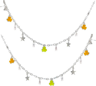 35% OFF on GemLN India Orange Yellow Star Floral Sterling Silver Anklet Pack of 2