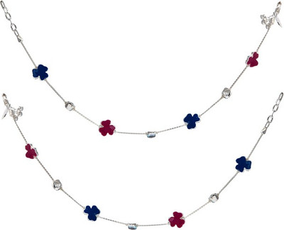 35% OFF on GemLN India Blue Pink Floral Bead Sterling Silver Anklet Pack of 2