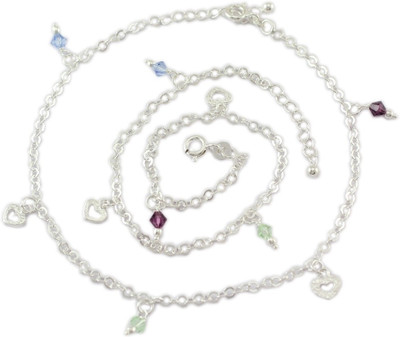 23% OFF on 925 Silver Colorful Glassy Silver Anklet Set Pack of 2