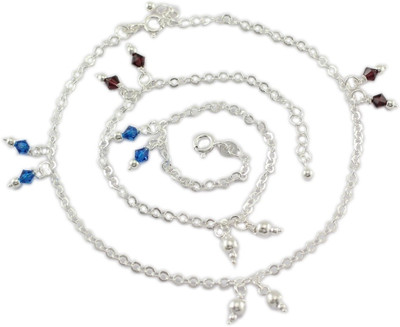 18% OFF on 925 Silver Colorful Glassy Silver Anklet Set Pack of 2