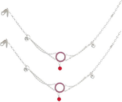 35% OFF on GemLN India Fuschia Drapery Sterling Silver Anklet Pack of 2