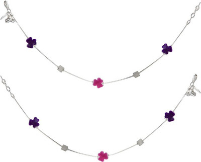 35% OFF on GemLN India Violet Pink Floral Sterling Silver Anklet Pack of 2