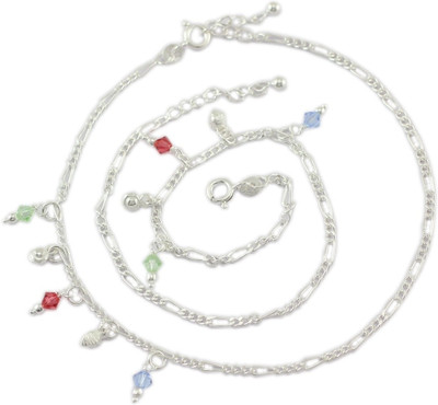 18% OFF on 925 Silver Colorful Glassy Silver Anklet Set Pack of 2
