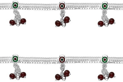 Manglam Hanging Beads Silver Anklet