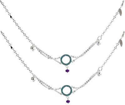 35% OFF on GemLN India Sea Green Drapery Sterling Silver Anklet Pack of 2