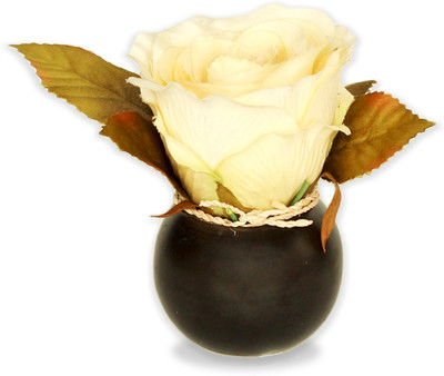 DECO aro White Rose Artificial Flower with Pot