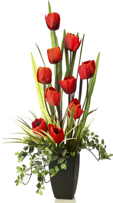 Home Decor Tulip Cr Arrangement Red Assorted Artificial Flower with Pot Home Decor Tulip Cr Arrangement Red Assorted Artificial Flower with Pot