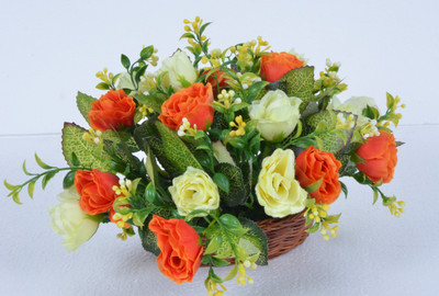 Kusal Mini Rose Arrangement Oval Basket W Dry Yellow, Orange Assorted Artificial Flower with Pot Kusal Mini Rose Arrangement Oval Basket W Dry Yellow, Orange Assorted Artificial Flower with Pot