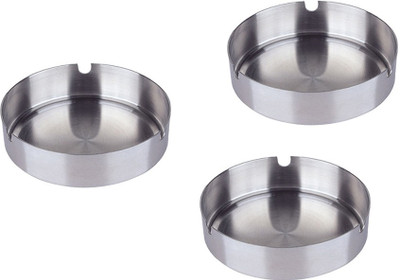 King Traders Black Stainless Steel Ashtray (Pack Of 3)