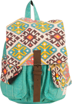 40% OFF on The House of Tara Canvas Herringbone and Ikkat Print Bag 16 L Medium Backpack Multicolor, Size - 350