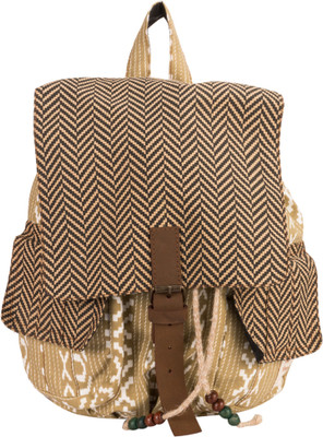 40% OFF on The House of Tara Canvas Ikkat Print Bag 16 L Medium Backpack Beige, Size - 350