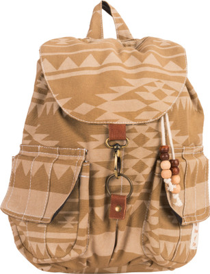 43% OFF on The House of Tara Canvas Ikkat Print Bag 16 L Medium Backpack Khaki, Size - 350
