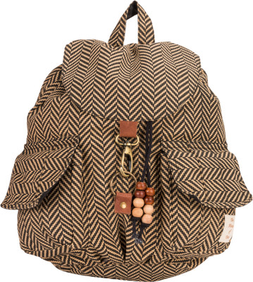 33% OFF on The House of Tara Canvas Herringbone Print Bag 16 L Medium Backpack Brown, Size - 350
