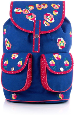 Shaun Design Blue Floral Embroidered 8 L Medium Backpack Assorted, Size - 381