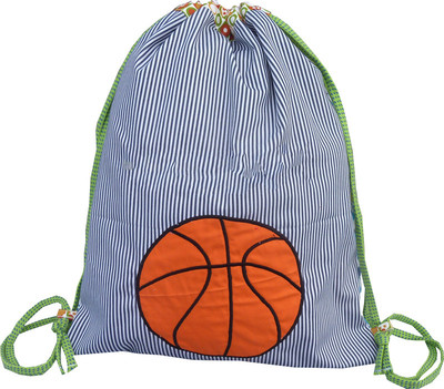 Little Pipal Basketball Drawstring Backpack White and Blue, 18 inch