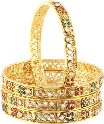 56% OFF on Treasure Trove Royal Collection Silver Zircon Yellow Gold Plated Bangle Set Pack of 4
