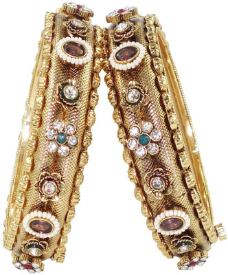48% OFF on Anjan Glorious Traditional Alloy Zircon 18K Yellow Gold Plated Bangle Set Pack of 2