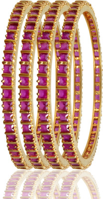 77% OFF on American Diamond Beautiful Brass, Copper Cubic Zirconia, Ruby 18K Yellow Gold, Rhodium Plated Bangle Set Pack of 4
