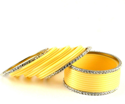 14% OFF on Vidhya Kangan Yellow Brass Crystal Rhodium Plated Bangle Set Pack of 22