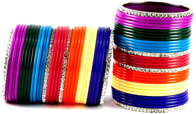 13% OFF on Vidhya Kangan Multicolor Brass Crystal Rhodium Plated Bangle Set Pack of 64