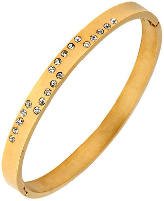 65% OFF on The Jewelbox Free Size CZ Kada Stainless Steel Cubic Zirconia Yellow Gold Plated Bracelet