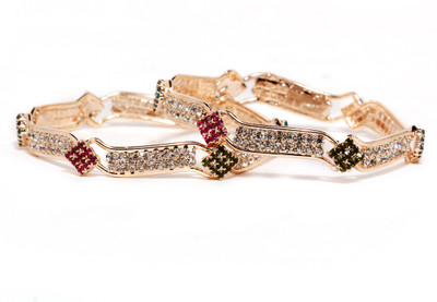 Bindhani Just Like Diamonds Alloy Cubic Zirconia 10K White Gold Plated Bangle Set Pack of 2 Bindhani Just Like Diamonds Alloy Cubic Zirconia 10K White Gold Plated Bangle Set Pack of 2