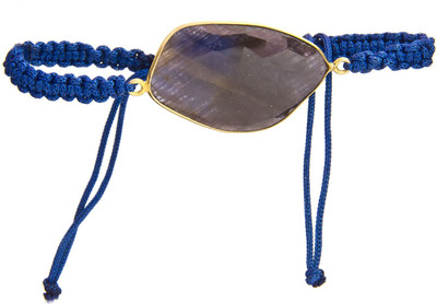 Exotic India Faceted Iolite Gold Plated Cord Sterling Silver 8K Yellow Gold Plated Bracelet