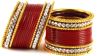 9% OFF on Vidhya Kangan Red Brass Crystal Rhodium Plated Bangle Set Pack of 30