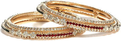 Bindhani Pink Gold Alloy Cubic Zirconia 10K White Gold Plated Bangle Set Pack of 2