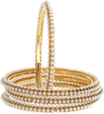 31% OFF on Treasure Trove Elegant Silver, Alloy Pearl Bangle Set Pack of 4