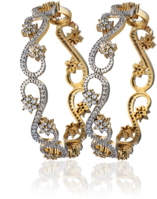 55% OFF on Alysa Bennet Alloy, Silver Cubic Zirconia 18K Yellow Gold, Rhodium Plated Bangle Set Pack of 2