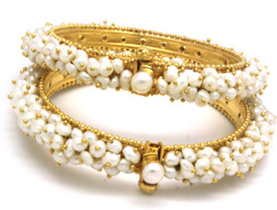 37% OFF on Ops Alloy Pearl Yellow Gold Plated 21 Bangle Set Pack of 2