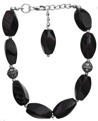 Exotic India Twisted Black Onyx Sterling Silver Onyx Bracelet