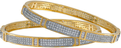Fabroop Gold Toned Stone Studded Bangles Alloy Yellow Gold Plated Bangle Pack of 2