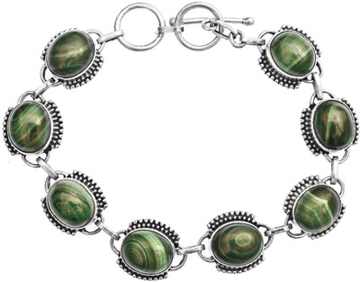 Exotic India Designer Sterling Silver Malachite Bracelet