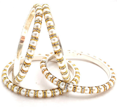 23% OFF on Jewar Mandi Latest Jewellery Alloy Cubic Zirconia Rhodium Plated Bangle Set Pack of 4