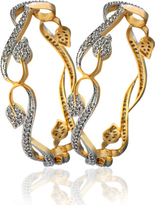 70% OFF on American Diamond Beautiful Copper, Brass Diamond 18K Yellow Gold, Rhodium Plated Bangle Set Pack of 2