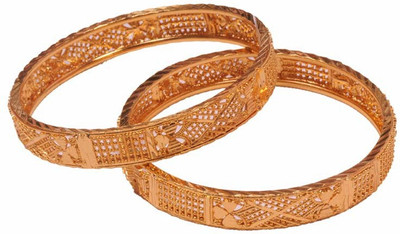 31% OFF on PFJ PFJ0006 Brass, Copper 24K Yellow Gold Plated Bangle Set Pack of 2