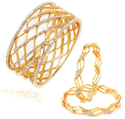 70% OFF on VK Jewels Eye Catchy Dual Alloy Cubic Zirconia 18K Yellow Gold Plated Bangle Set Pack of 3