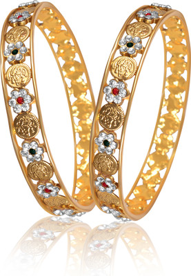 79% OFF on A To Z Creations Polki Copper Ruby, Emerald 22K Yellow Gold Plated Bangle Set Pack of 2