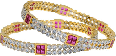 Fabroop White & Purple Stone Studded Bangles Alloy White Gold Plated Bangle Pack of 2