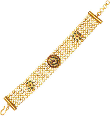 Women Trendz Maroon Green Golden Polish Traditional With Stones Brass Bracelet