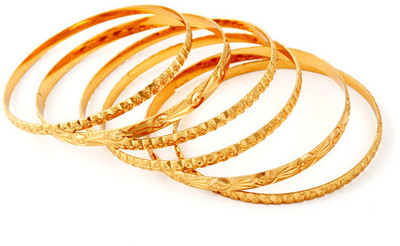 57% OFF on Ethnic Jewels Brass 14K Yellow Gold Plated Bangle Set Pack of 6