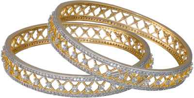Fabroop Gold Toned Stone Studded Bangles Alloy Yellow Gold Plated Bangle Pack of 2