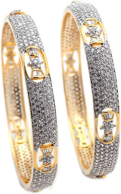 50% OFF on Jewar Mandi Latest Jewellery Alloy Cubic Zirconia Rhodium Plated Bangle Set Pack of 2