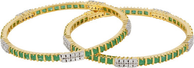 60% OFF on Affinity Elegant Green Stone CZ Studded Alloy, Silver Cubic Zirconia, Emerald 22K Yellow Gold Plated Bangle Set Pack of 2